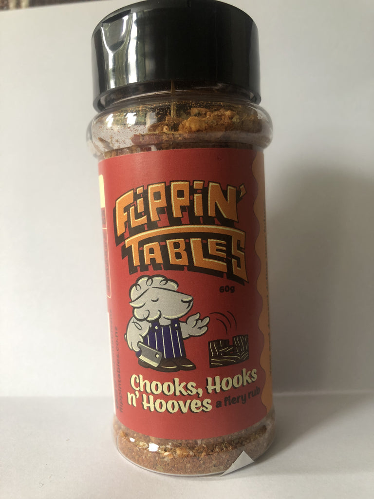 Flippin' Tables Chooks, Hooks n Hooves Fiery Rub 60g | The SAFFA Shack